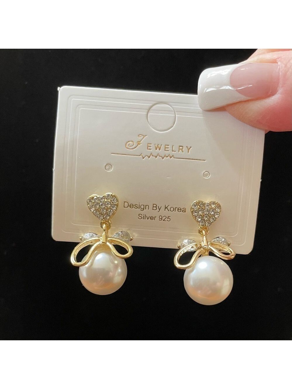 Earrings Faux Pearl Heart Crystal Gold Tone Earrings Dangle New
